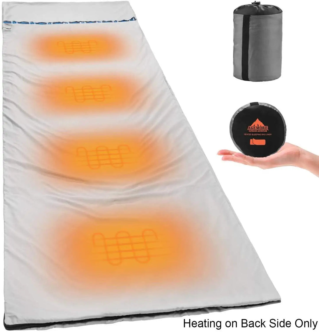 Flannel Heated Sleeping Bag Liner, Warm And Ultra Light, Outdoor Camping Travel Bed Sheet, USB Interface， With Compression Bag