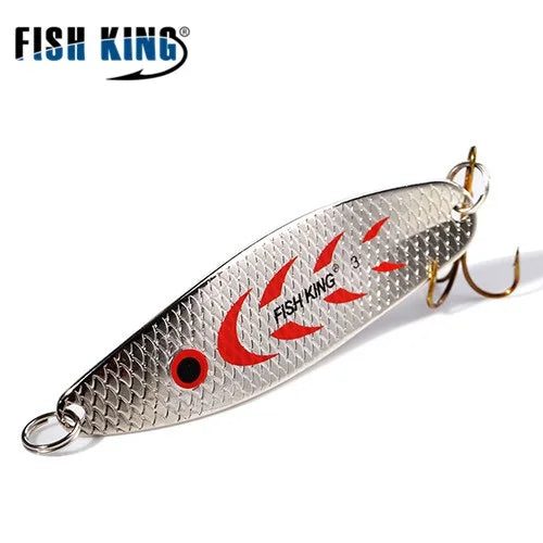 FISH KING 20-30g Metal Spoon Hard Fishing Lure Artificial Wobblers For Trolling Trout Spoon Bait Bass Pike With Treble Hook