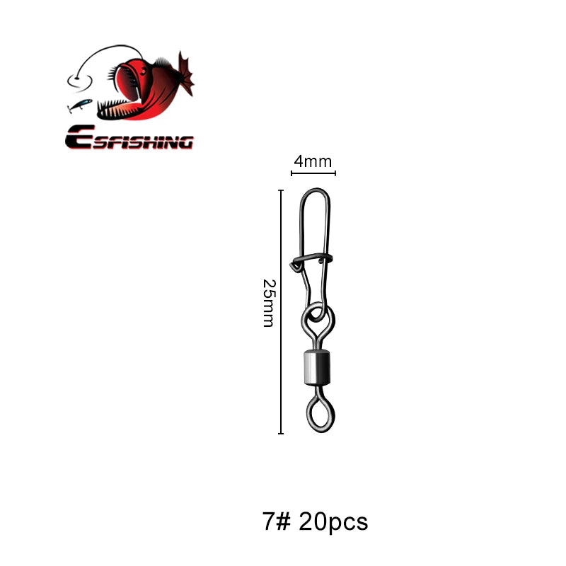 ESFISHING 20pcs Pike Fishhook Lure Fishing Accessories Connector Pin Bearing Rolling Swivel Stainless Steel Snap Swivels Tackle