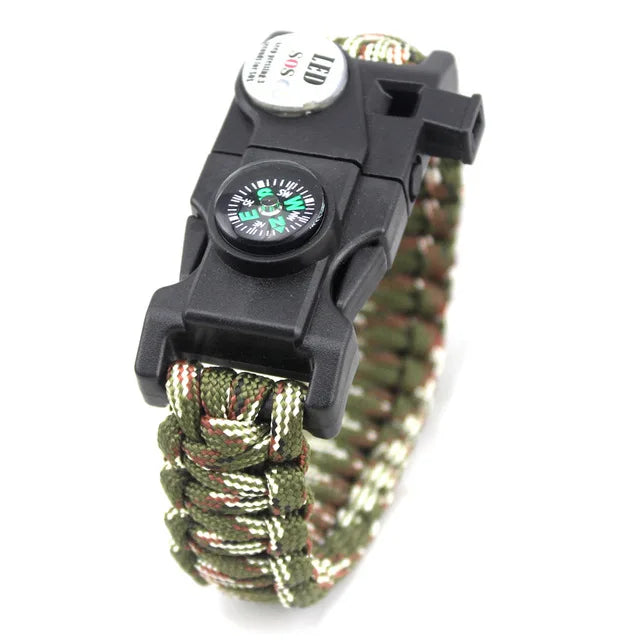 Outdoor SOS LED Light Survival Bracelet Paracord Braided Rope Men Women Camping EDC Tool Emergency Compass Whistle