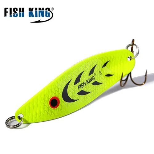 FISH KING 20-30g Metal Spoon Hard Fishing Lure Artificial Wobblers For Trolling Trout Spoon Bait Bass Pike With Treble Hook