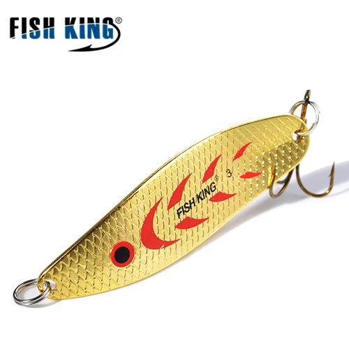FISH KING 20-30g Metal Spoon Hard Fishing Lure Artificial Wobblers For Trolling Trout Spoon Bait Bass Pike With Treble Hook