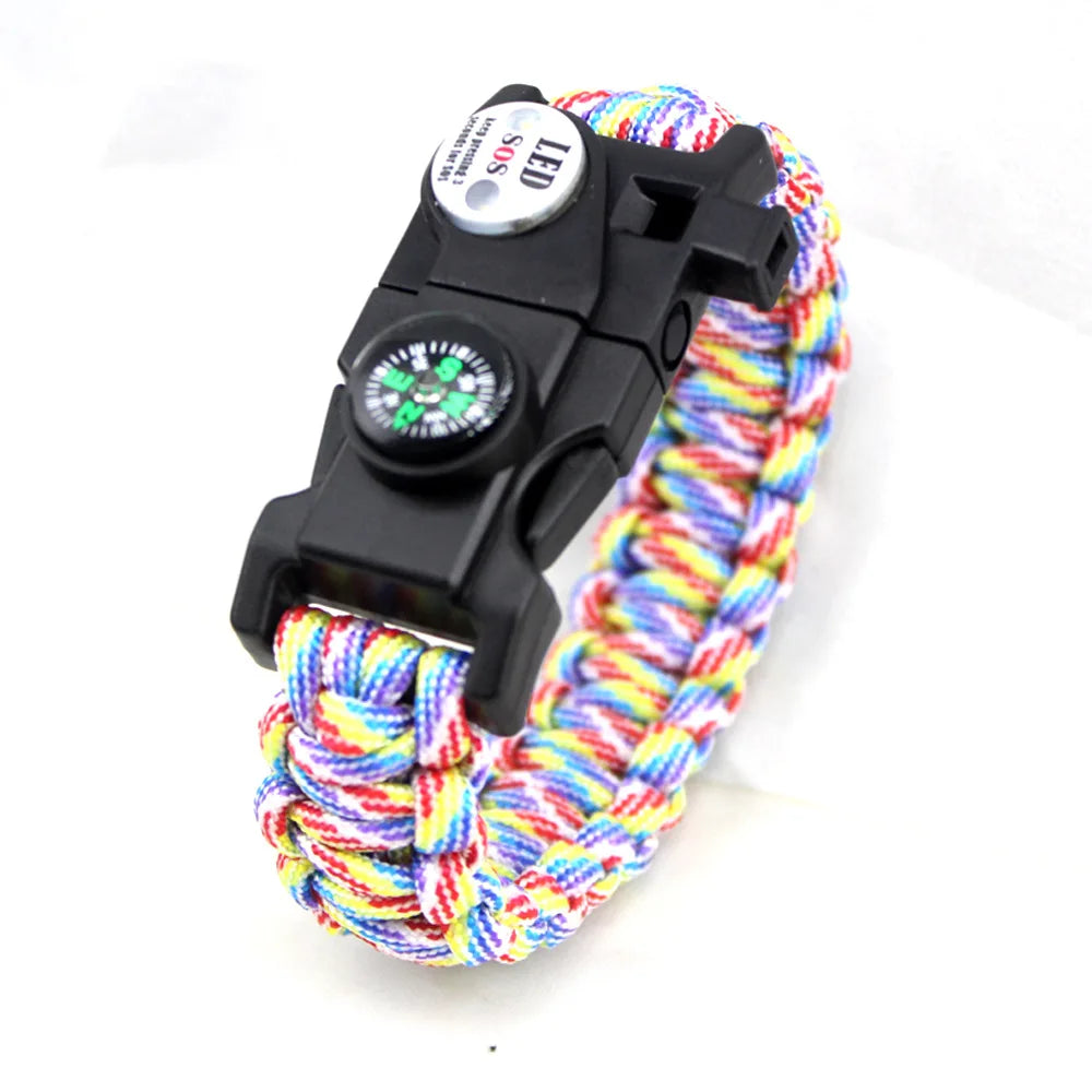 Outdoor SOS LED Light Survival Bracelet Paracord Braided Rope Men Women Camping EDC Tool Emergency Compass Whistle