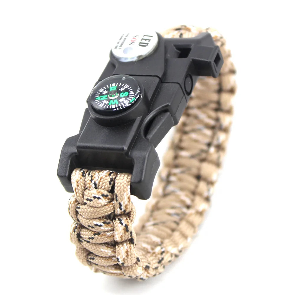 Outdoor SOS LED Light Survival Bracelet Paracord Braided Rope Men Women Camping EDC Tool Emergency Compass Whistle