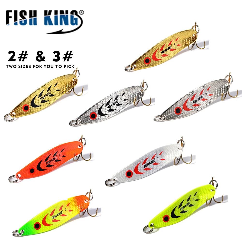 FISH KING 20-30g Metal Spoon Hard Fishing Lure Artificial Wobblers For Trolling Trout Spoon Bait Bass Pike With Treble Hook