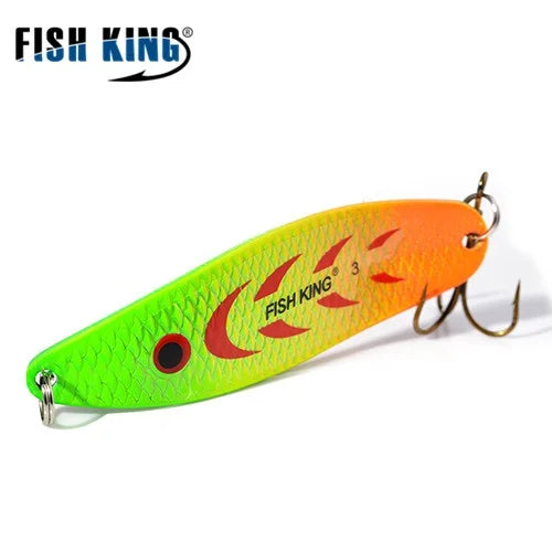 FISH KING 20-30g Metal Spoon Hard Fishing Lure Artificial Wobblers For Trolling Trout Spoon Bait Bass Pike With Treble Hook