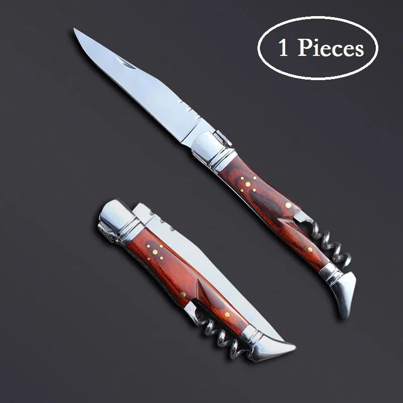 1pcs Laguiole Pocket Knife Corkscrew Wine Openers Portable Folding Steak Knives Outdoor Camping Knife Camping Tool Household Use