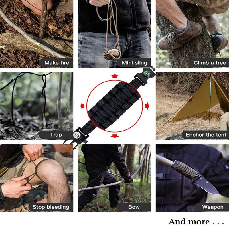 Outdoor SOS LED Light Survival Bracelet Paracord Braided Rope Men Women Camping EDC Tool Emergency Compass Whistle