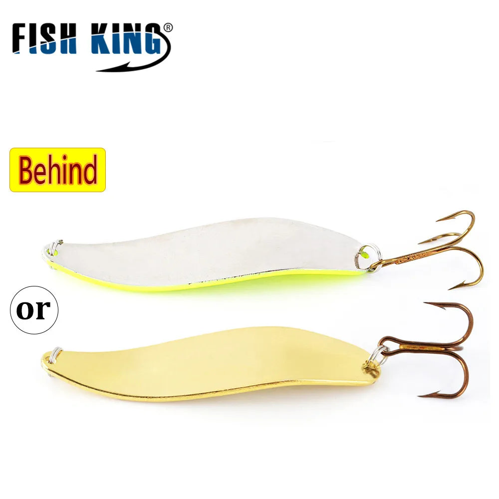 FISH KING 20-30g Metal Spoon Hard Fishing Lure Artificial Wobblers For Trolling Trout Spoon Bait Bass Pike With Treble Hook