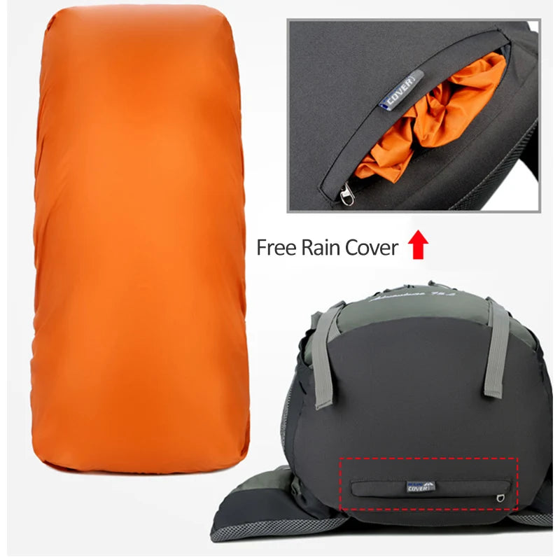 Camping Backpack Hiking Bag Sports Outdoor Bags For Men 75L Large With Rain Cover Travel Climbing Mountaineering Trekking Bag