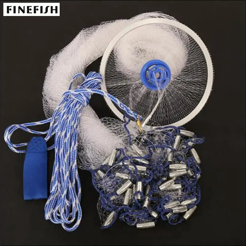 Finefish USA Cast Net Height 1.2--2.4M With Steel Sinker Outdoor Hand Throw Network 1.5X1.5CM Small Mesh Catch Fishing Nets