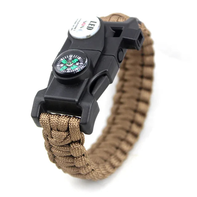 Outdoor SOS LED Light Survival Bracelet Paracord Braided Rope Men Women Camping EDC Tool Emergency Compass Whistle