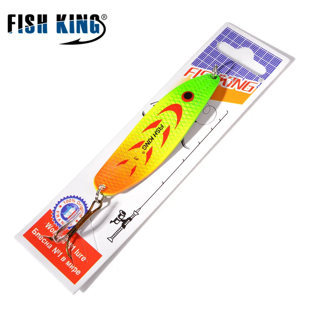 FISH KING 20-30g Metal Spoon Hard Fishing Lure Artificial Wobblers For Trolling Trout Spoon Bait Bass Pike With Treble Hook