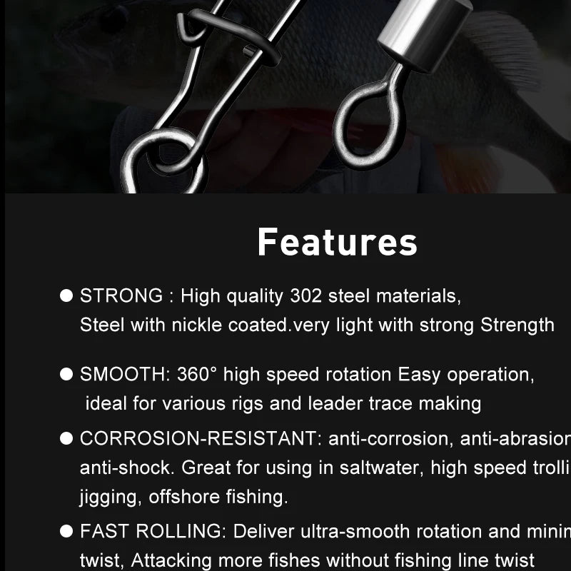 ESFISHING 20pcs Pike Fishhook Lure Fishing Accessories Connector Pin Bearing Rolling Swivel Stainless Steel Snap Swivels Tackle
