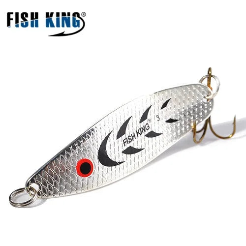 FISH KING 20-30g Metal Spoon Hard Fishing Lure Artificial Wobblers For Trolling Trout Spoon Bait Bass Pike With Treble Hook