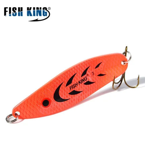 FISH KING 20-30g Metal Spoon Hard Fishing Lure Artificial Wobblers For Trolling Trout Spoon Bait Bass Pike With Treble Hook