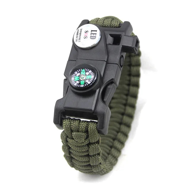 Outdoor SOS LED Light Survival Bracelet Paracord Braided Rope Men Women Camping EDC Tool Emergency Compass Whistle