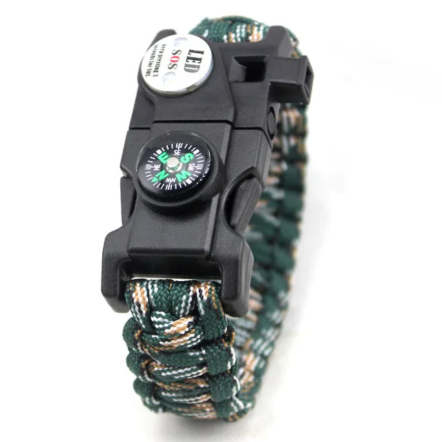 Outdoor SOS LED Light Survival Bracelet Paracord Braided Rope Men Women Camping EDC Tool Emergency Compass Whistle