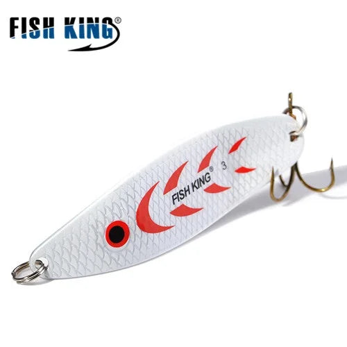 FISH KING 20-30g Metal Spoon Hard Fishing Lure Artificial Wobblers For Trolling Trout Spoon Bait Bass Pike With Treble Hook