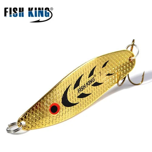 FISH KING 20-30g Metal Spoon Hard Fishing Lure Artificial Wobblers For Trolling Trout Spoon Bait Bass Pike With Treble Hook