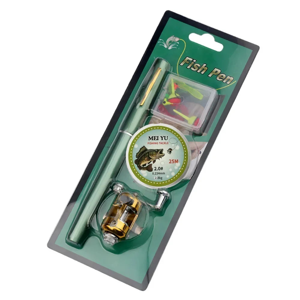 [Fish Rod+Reel+Line+Accessories] Pocket Fishing Rod Reel Full Kit Telescopic Mini Fishing Pole Pen Shape Folded Fishing Rod Kit