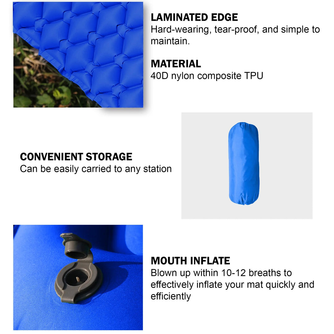 Inflatable Sleeping Camping Mat with Pillow 190L x 64W x 6Th centimetres - Ultralight, Waterproof, Compact Sleeping Pad