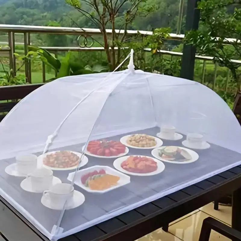 Foldable White Mesh Food Tent - Washable, Portable Insect Cover for Outdoor Picnics, BBQs & Parties | Transparent Design