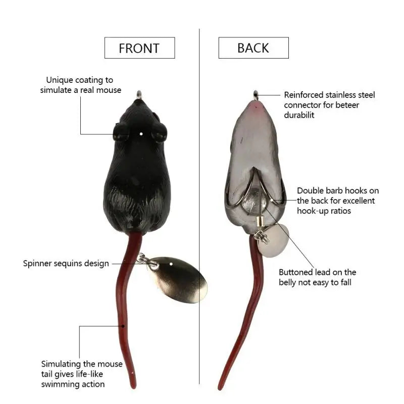 5cm 3D Artificial Mouse Fishing Lure Soft Silicone Bionic Floating Baits Freshwater Double Hook Barb Thunder Frog Catfish Bait