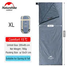 Naturehike Sleeping Bag LW180 Ultralight 3 Season Camping Hiking Sleeping Bags Outdoor Portable Waterproof Cotton Sleeping Bag