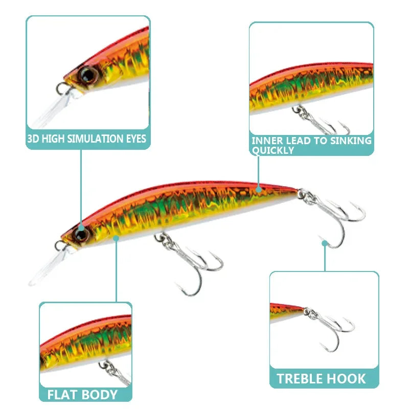 9cm 27g Minnow Fishing Lures Wobblers Crankbaits Jerkbaits Artificial Hard Baits Hooks 3D Eyes for Fishing Carp Pesca Isca