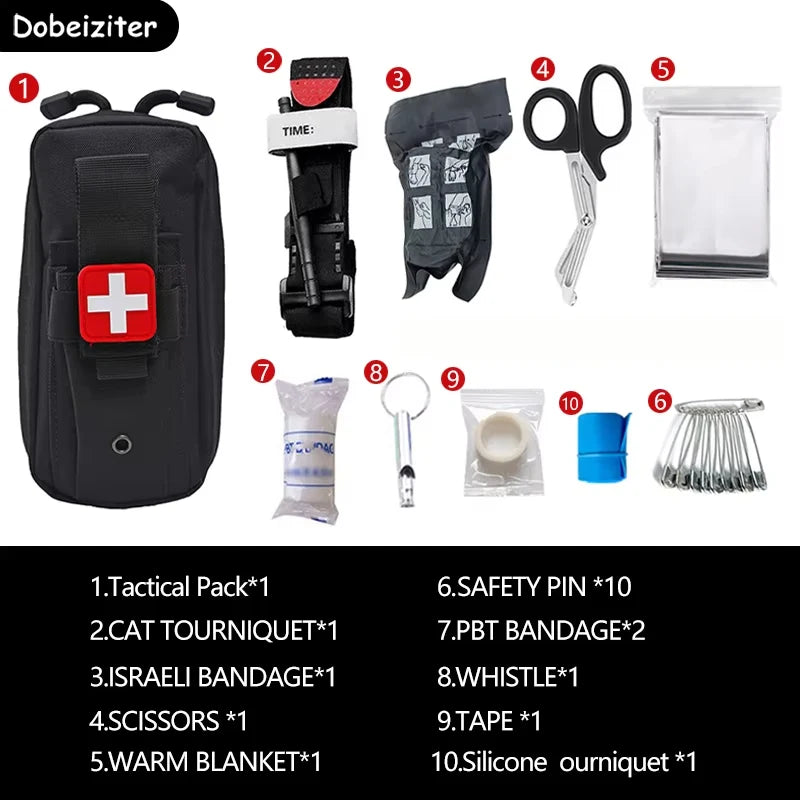 10 Pieces Outdoor Survival Tactical Camping First Aid Equipment Field Emergency Suit Battlefield Should Backpack