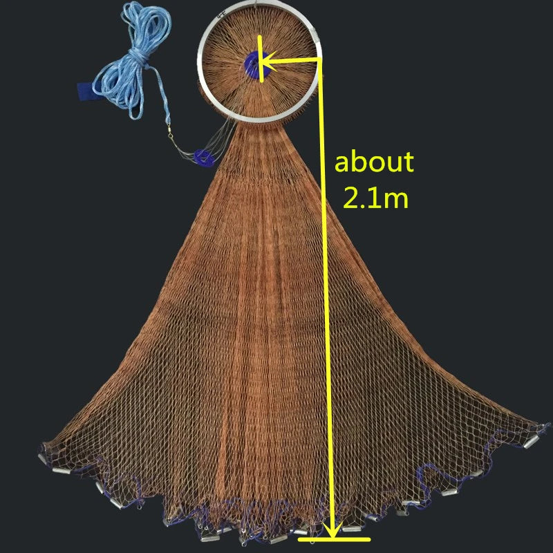 Finefish USA Cast Net Height 1.2--2.4M With Steel Sinker Outdoor Hand Throw Network 1.5X1.5CM Small Mesh Catch Fishing Nets