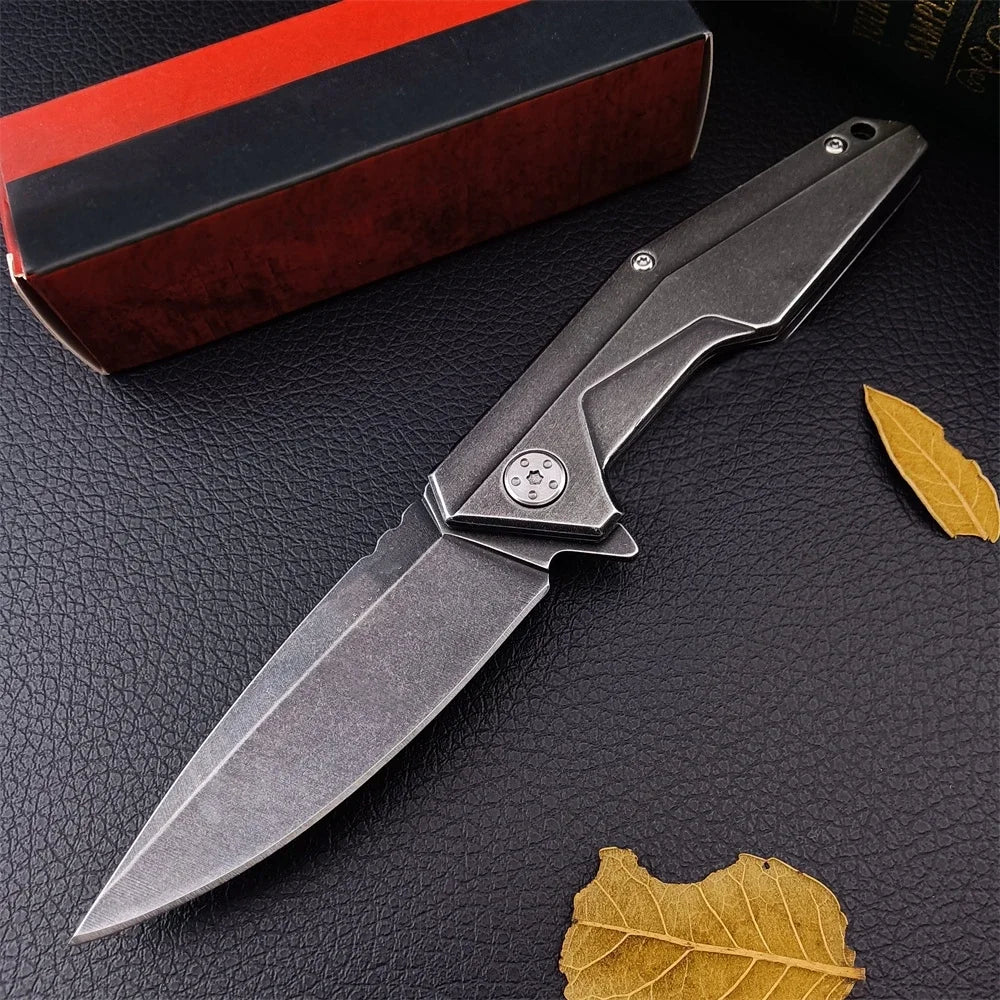 KS 1318 Folding Knife Outdoor Pocket Tool Stonewashed 8Cr13Mov Blade 420 Steel Handle EDC High Quality Camping Hiking Knives
