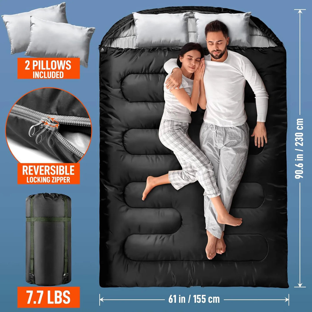 Adult double sleeping bag,XL large double sleeping bag, four-season camping hiking backpack, two-person sleeping bag, suitable f