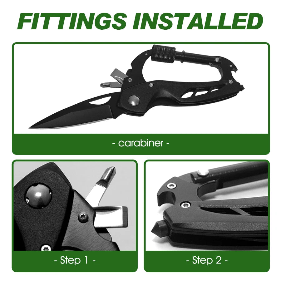 Multitool Carabiner with Pocket Knife, Bottle Opener, Window Breaker and Screwdriver, Survival Gear for Camping Hiking