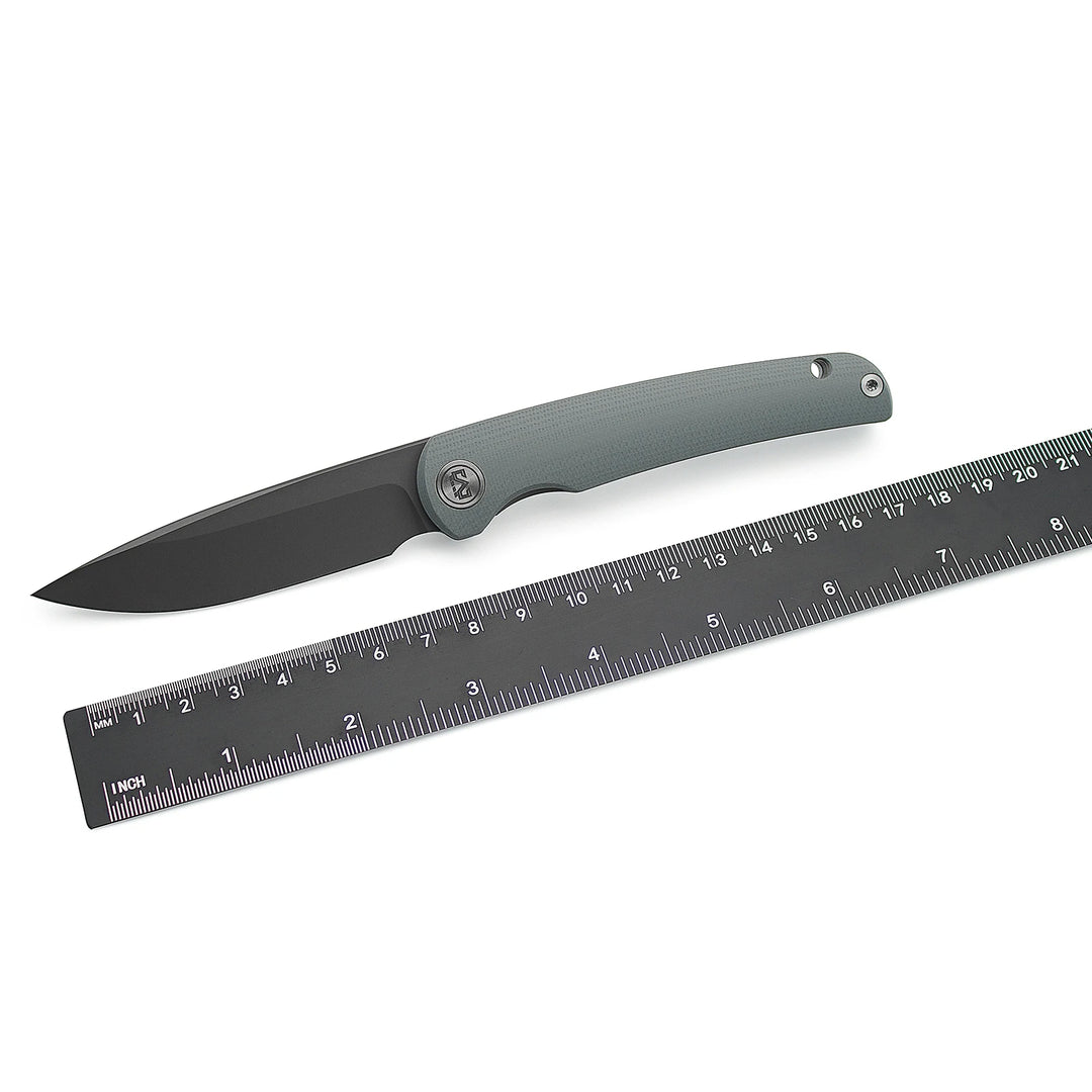 Miguron Knives Akri Front Flipper Folding Knife 3.18" Dark Grey PVD 14C28N Blade Grey G10 Handle Camping Hiking Pocket Knife