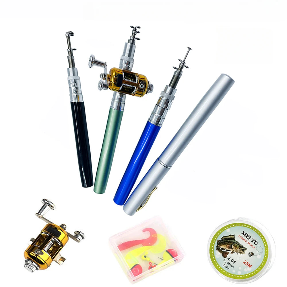 [Fish Rod+Reel+Line+Accessories] Pocket Fishing Rod Reel Full Kit Telescopic Mini Fishing Pole Pen Shape Folded Fishing Rod Kit