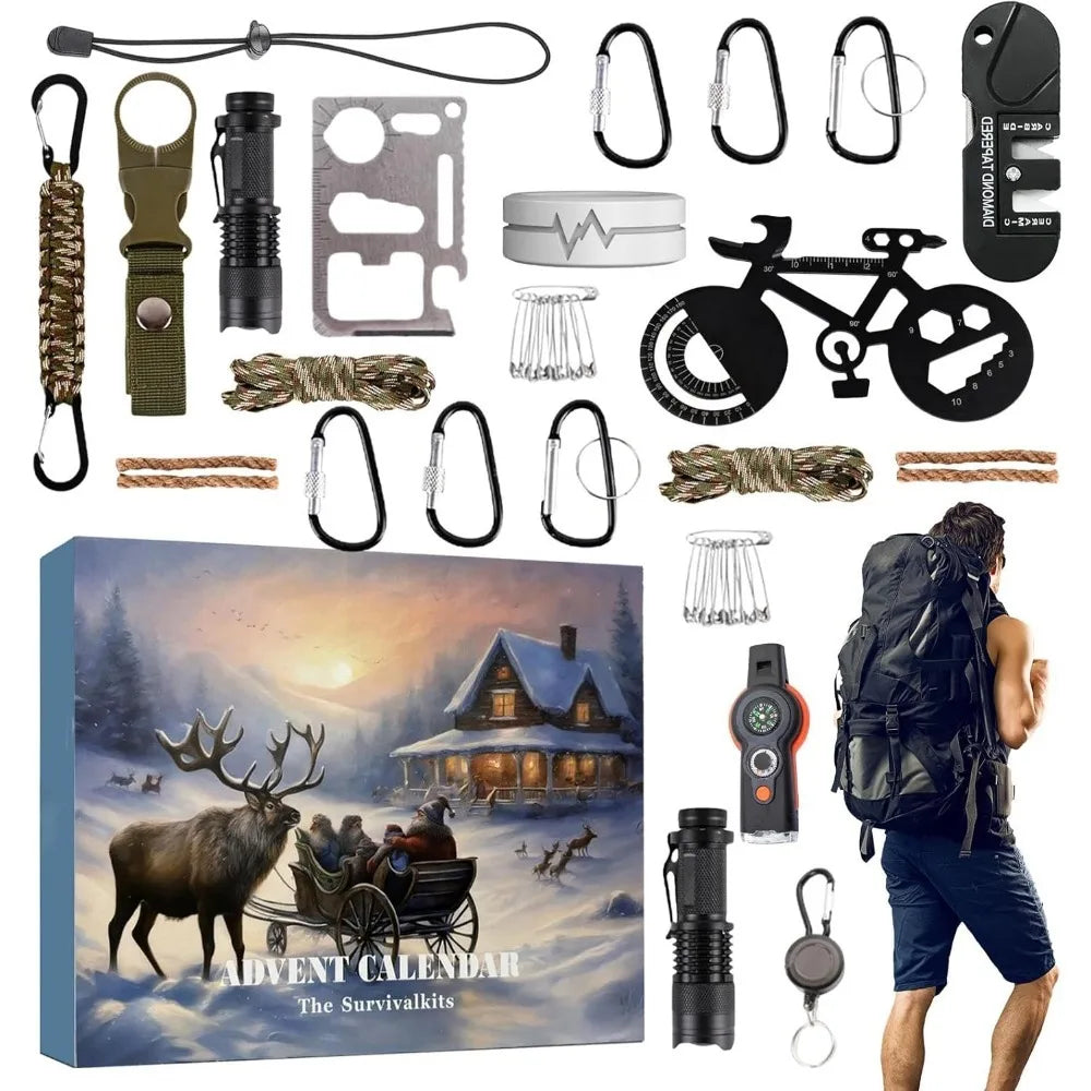 Survival Kit Advent Calendar 2024,Survival Tool Mens Advent Calendar,Survival Kit Christmas Advent Calendar for Climbers Anglers