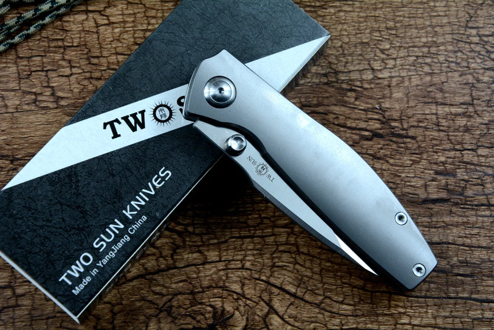 TWOSUN TS576 Folding Pocket Knife K110 Blade Ceramic Ball Bearing Washer TC4 Titanium Handle Outdoor Camping Hunting Gears