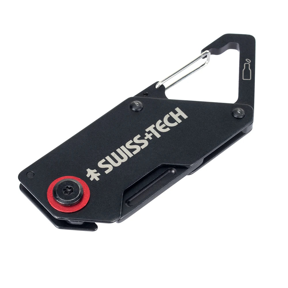 SWISS TECH Mini Folding Knife Multitool Pocket Knives With Carabiner Clip Camping EDC Portable Keyring Box Cutter Bottle Opener