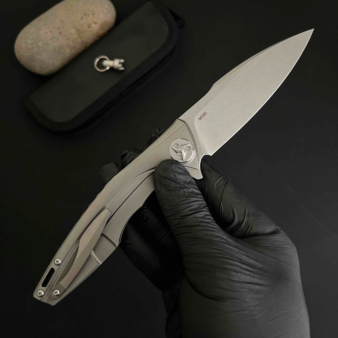 M390 powder steel folding knife TC4 titanium alloy handle high hardness sharp self-defense knife water field survival knife