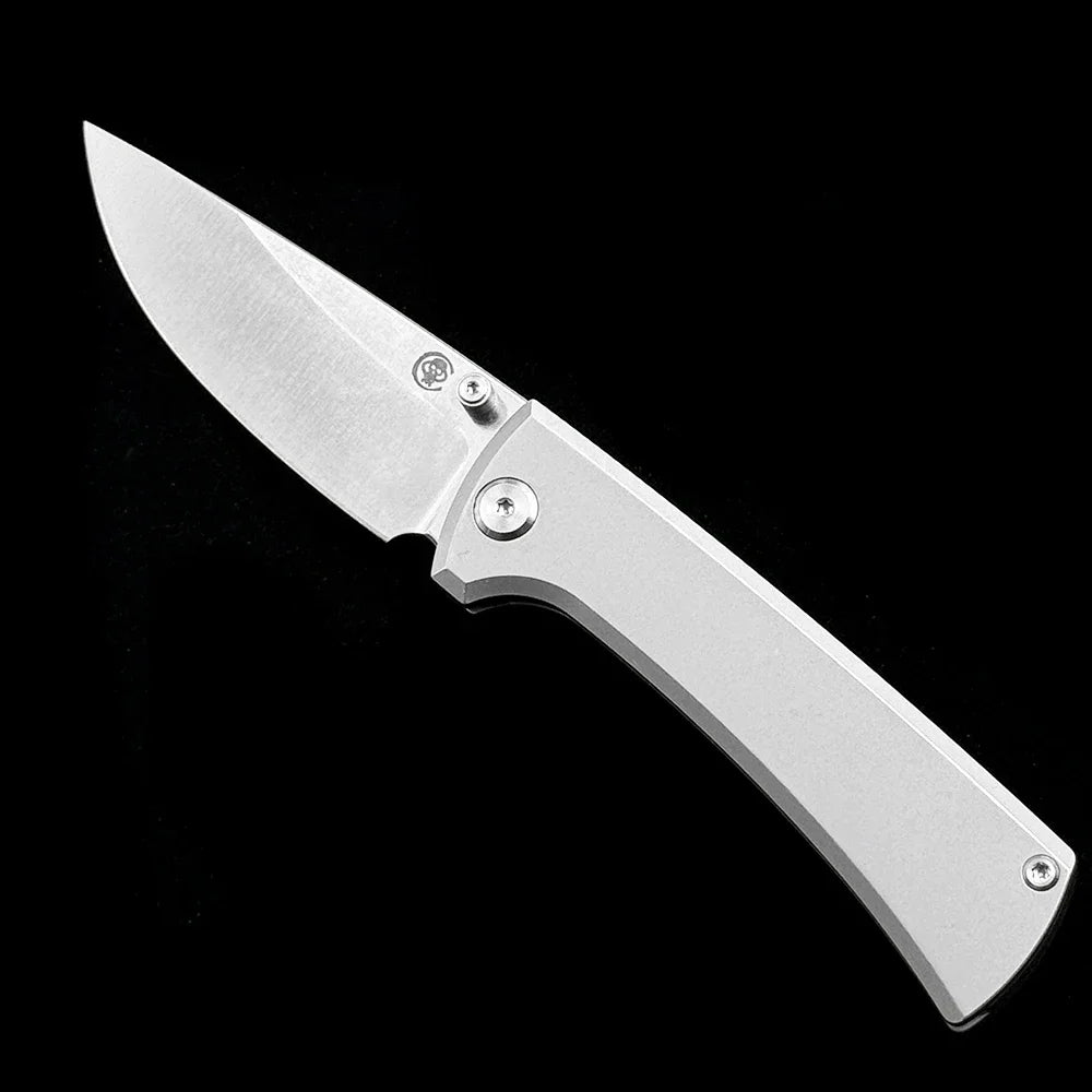 Chaves Knives RCK9 Folding Knife M390 Blade, Stonewashed Titanium Handle Outdoor Camping Hunting Pocket EDC Tool Knife