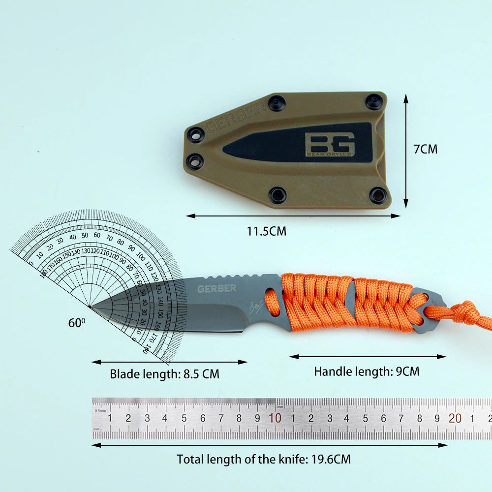 Total length of the knife: 19.6CM Blade length: 8.5 CM Blade width: 3.16CM Blade thickness: 4.05MM  Blade material: D2 Handle ma