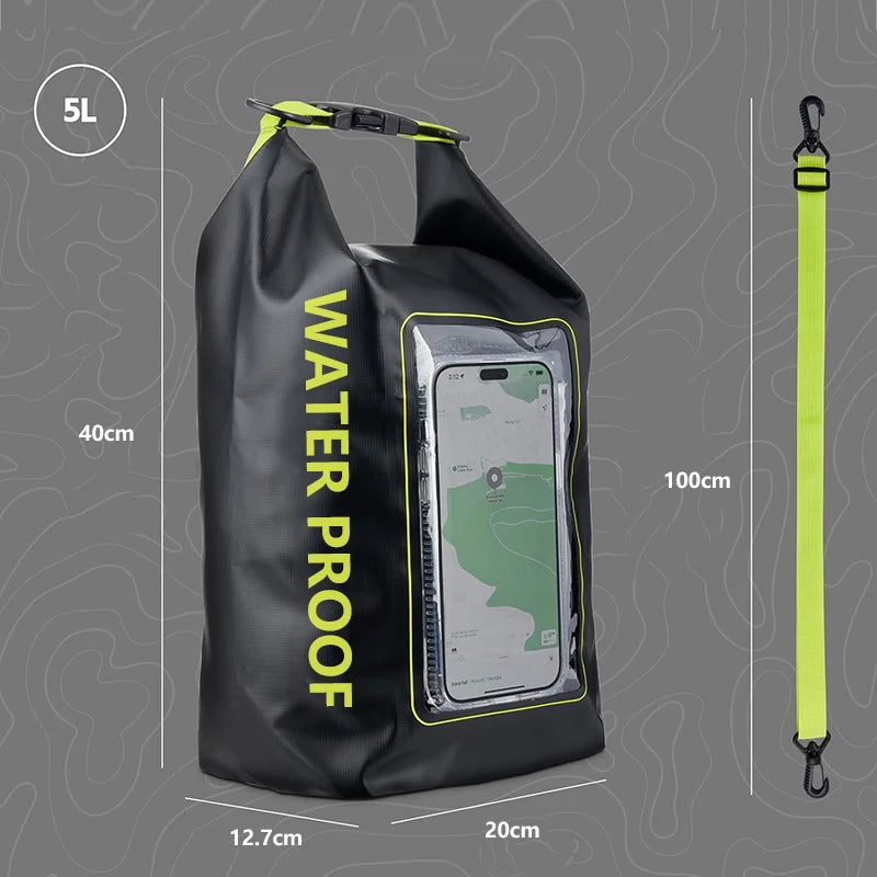 2L 5L Dry Bag Swimming Pack Touch Screen Outdoor Waterproof Kayak Storage Bag Trekking Drifting Rafting Surfing Boating Backpack