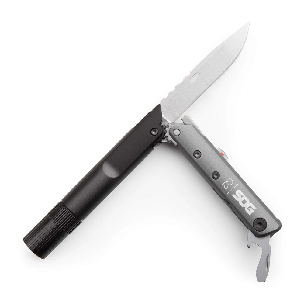 SOG BATON Q2 4-in-1 EDC Pen Multitool with LED Flashlight, Knife & Screwdriver, Compact Survival Gear for Camping, Emergency