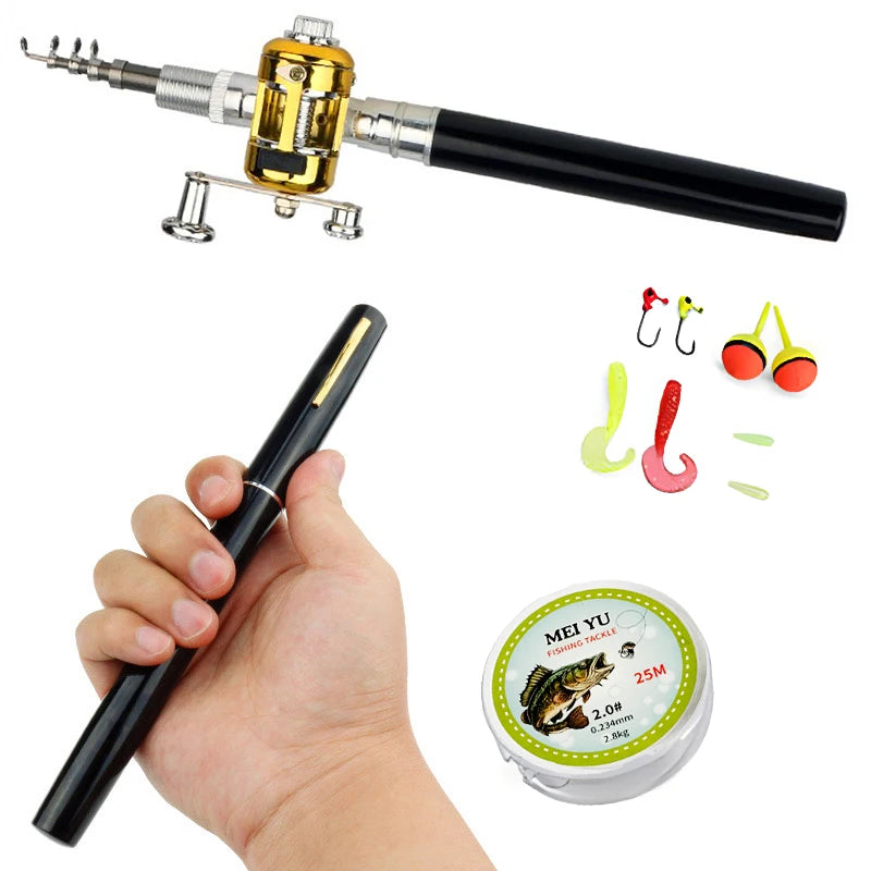 [Fish Rod+Reel+Line+Accessories] Pocket Fishing Rod Reel Full Kit Telescopic Mini Fishing Pole Pen Shape Folded Fishing Rod Kit