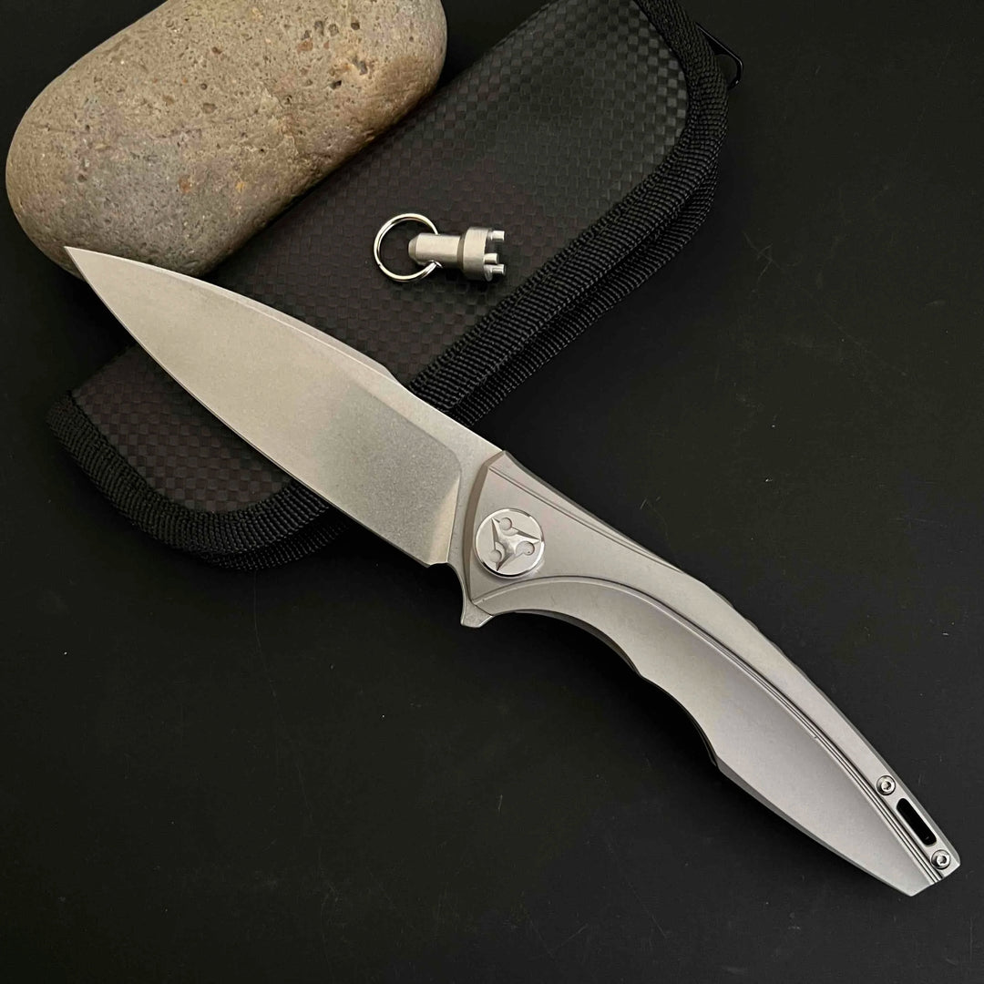M390 powder steel folding knife TC4 titanium alloy handle high hardness sharp self-defense knife water field survival knife