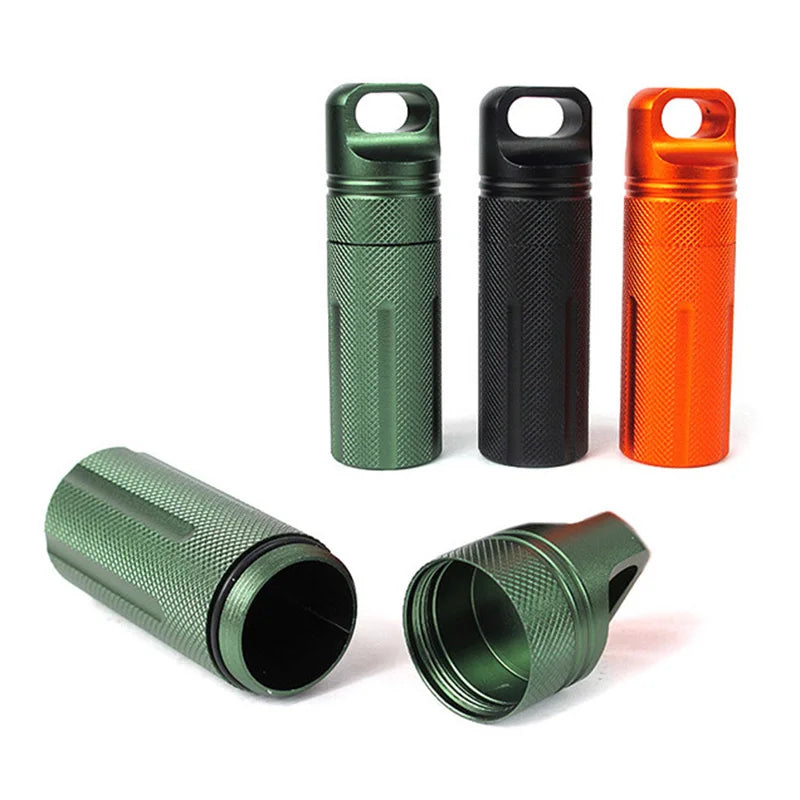 Aluminium Alloy Survival EDC Waterproof Capsule Seal Bottle Case Container Holder Tool Outdoor Camping  Accessories