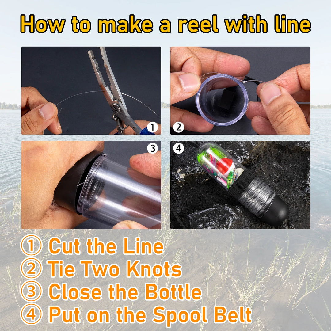 Survival Fishing Kit, Pocket Reel, Jig Head Hook, Line, Spinner Spoon, Lure, Bass, Crappies, Trout, Outdoor Hiking, Camping