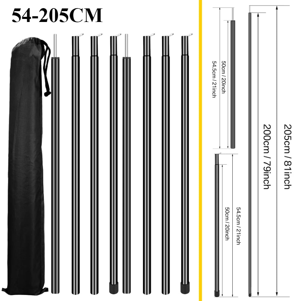 Tent Poles Camping Poles for Tarp Awning Canopy Shelter Sun Sail Tarpaulin Headroom Galvanized Steel Adjustable Telescoping Rods